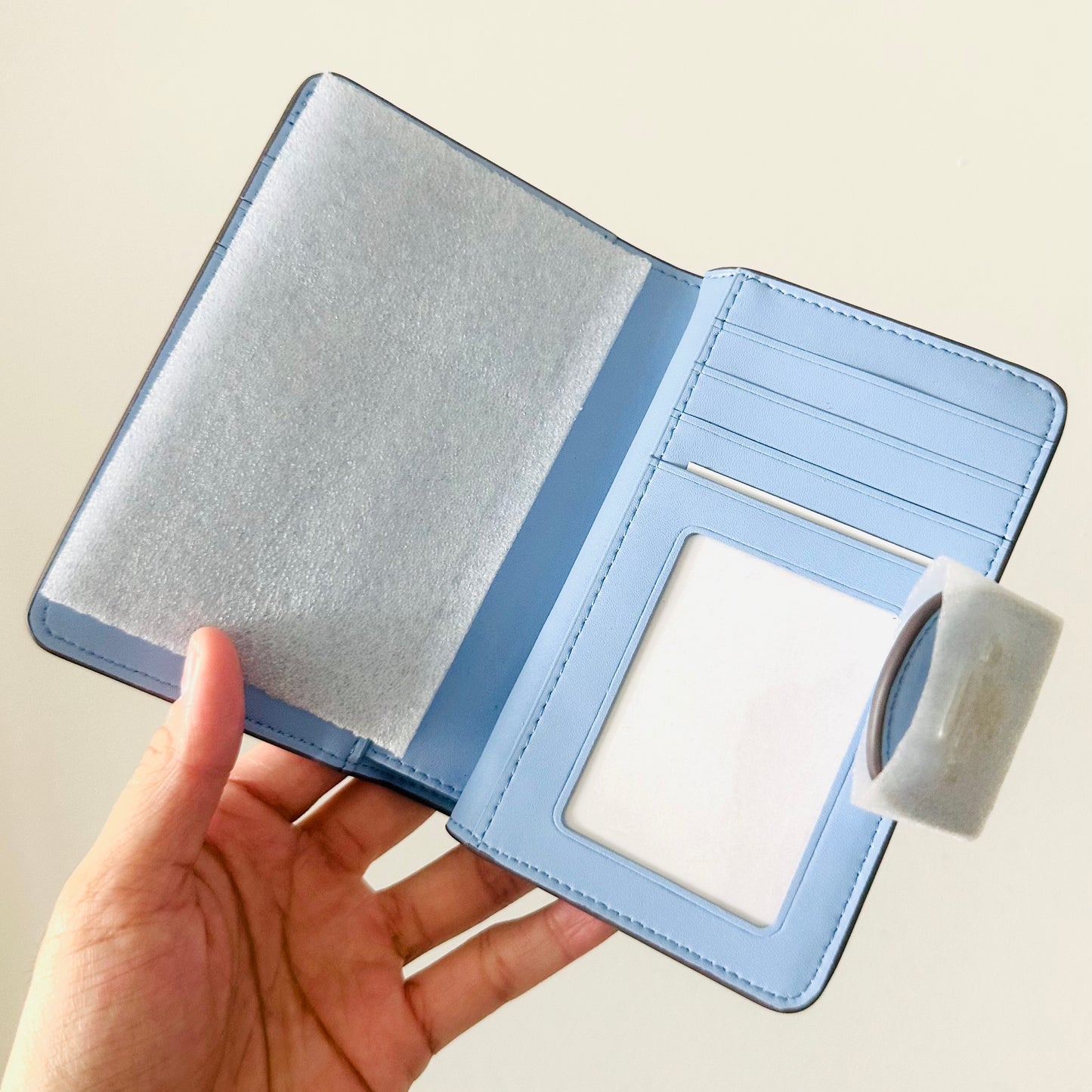 Coach Signature Monogram Canvas / Periwinkle Leather Medium Corner Zip Around Zippy Flap Compact Bifold Wallet