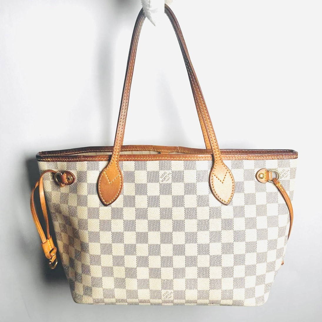 Louis Vuitton LV Neverfull PM Damier Azur DA Monogram Logo GHW Shopper Shoulder Tote Bag
