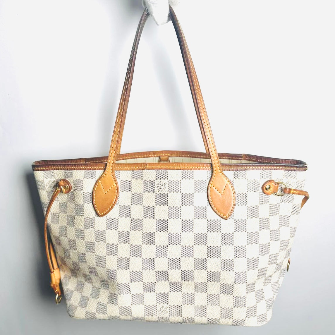 Louis Vuitton LV Neverfull PM Damier Azur DA Monogram Logo GHW Shopper Shoulder Tote Bag