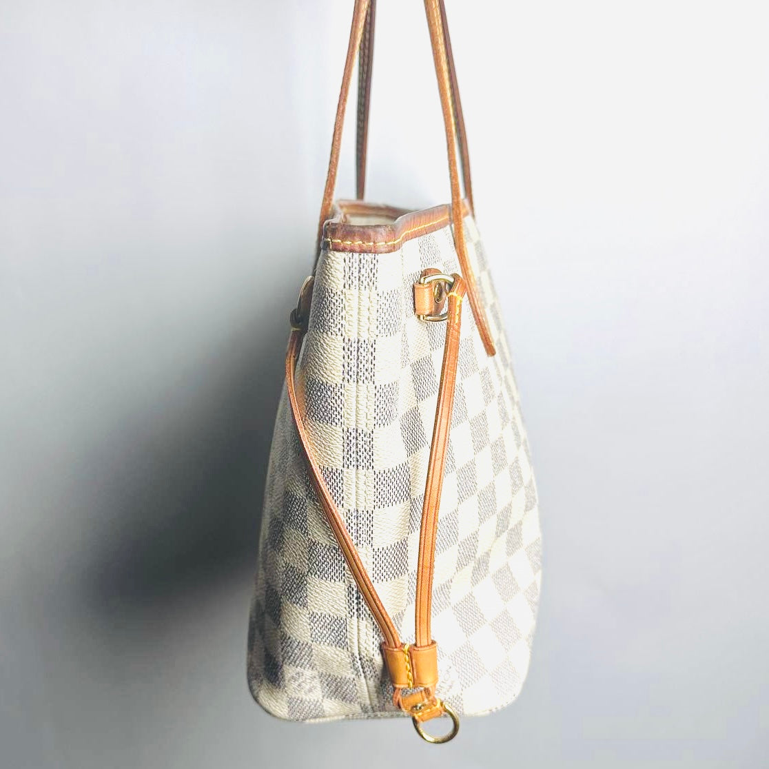 Louis Vuitton LV Neverfull PM Damier Azur DA Monogram Logo GHW Shopper Shoulder Tote Bag