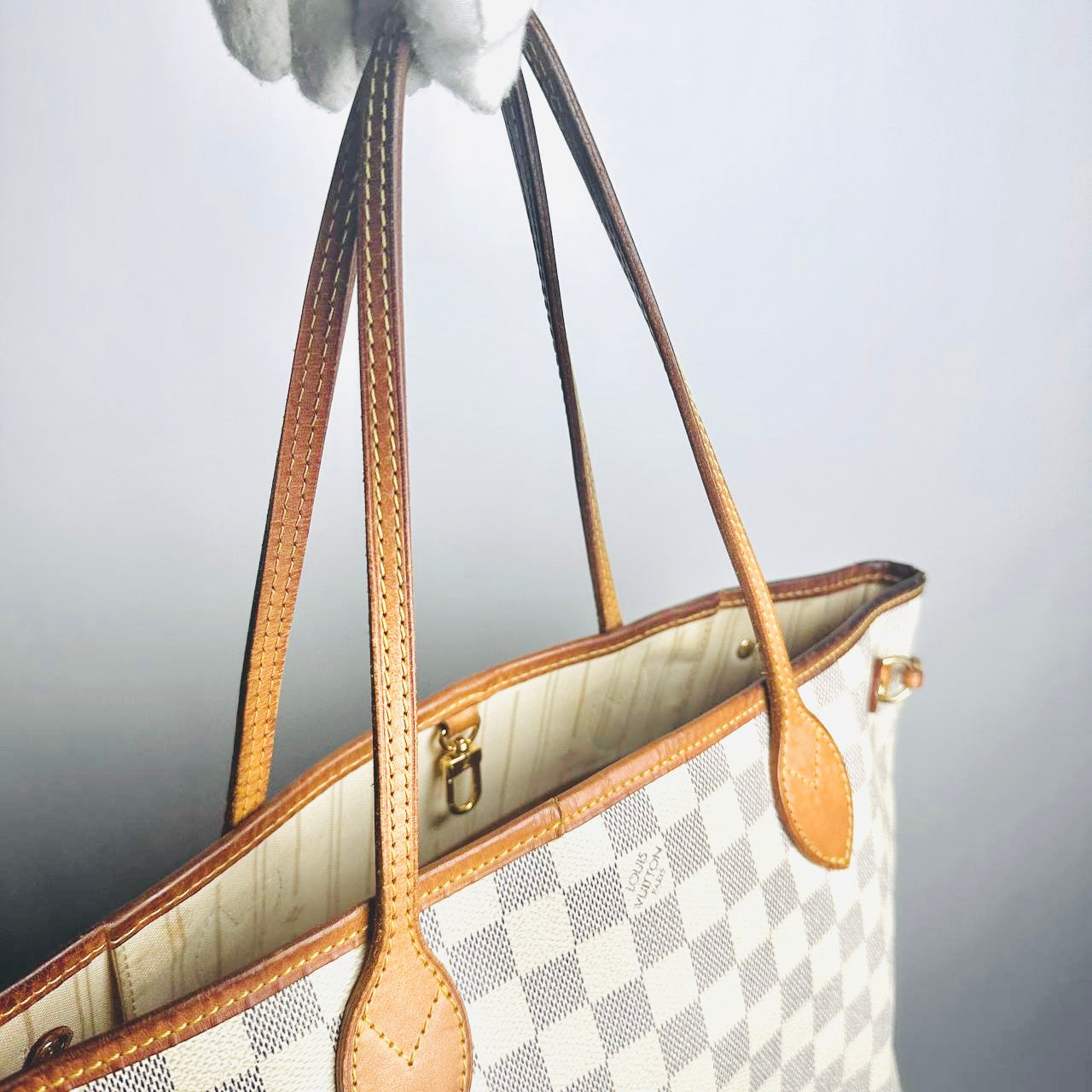 Louis Vuitton LV Neverfull PM Damier Azur DA Monogram Logo GHW Shopper Shoulder Tote Bag