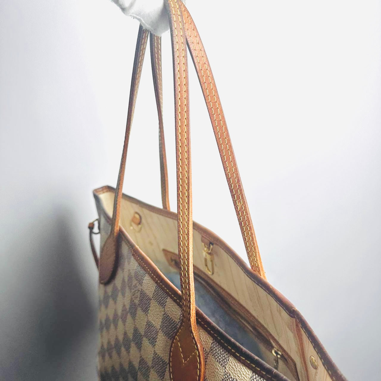 Louis Vuitton LV Neverfull PM Damier Azur DA Monogram Logo GHW Shopper Shoulder Tote Bag