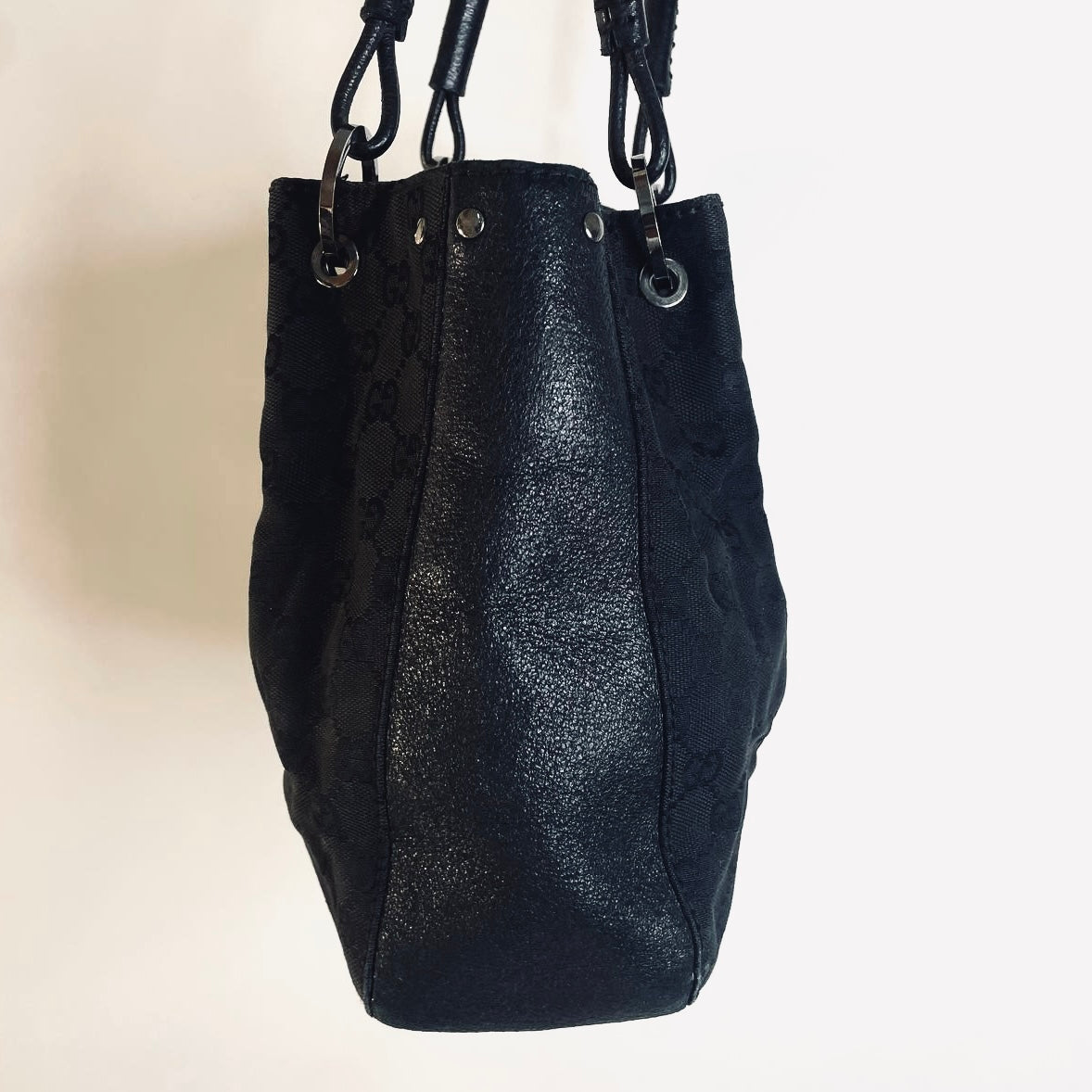 Gucci Black GG Monogram Logo Shopper Shoulder Tote Bag