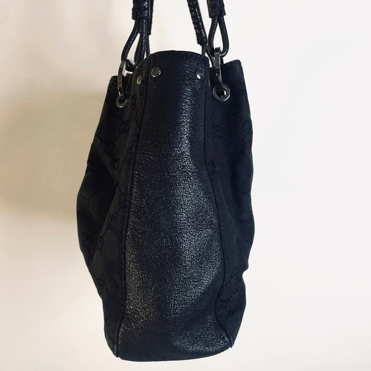 Gucci Black GG Monogram Logo Shopper Shoulder Tote Bag