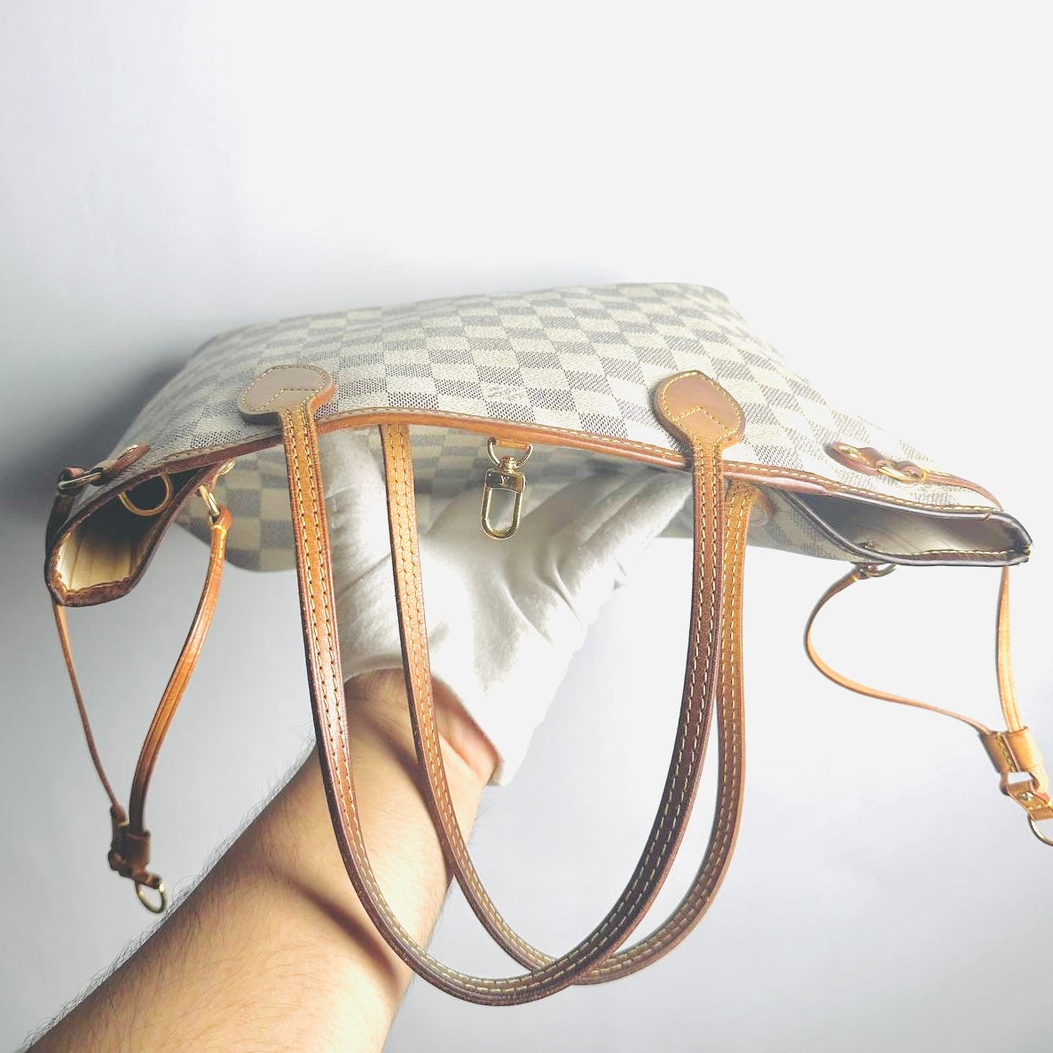Louis Vuitton LV Neverfull PM Damier Azur DA Monogram Logo GHW Shopper Shoulder Tote Bag