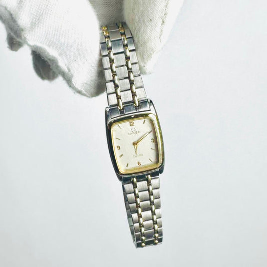 Omega De Ville Rectangular Dial Gold & Stainless Steel Vintage 18MM Quartz Watch