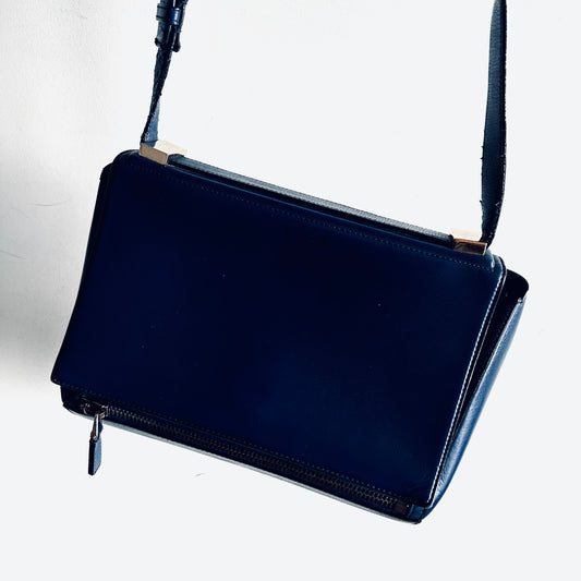 Givenchy Pandora Deep Blue GHW Medium Box Grained Calfskin Shoulder Sling Flap Bag