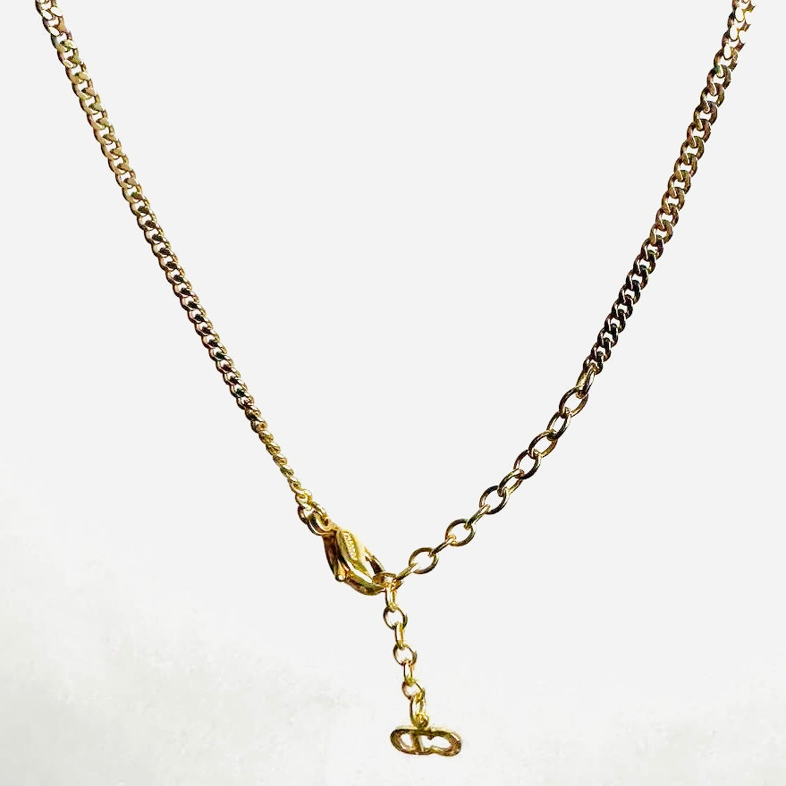 Christian Dior CD Gold Round Crystals Classic Pendant Monogram Logo Necklace