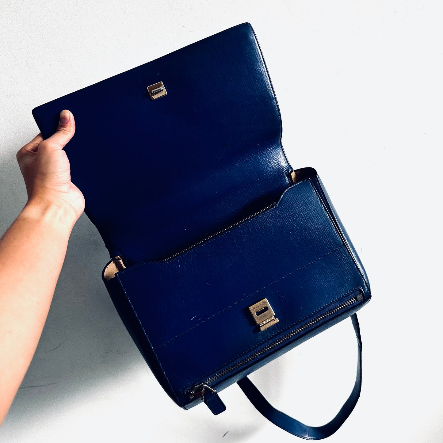 Givenchy Pandora Deep Blue GHW Medium Box Grained Calfskin Shoulder Sling Flap Bag