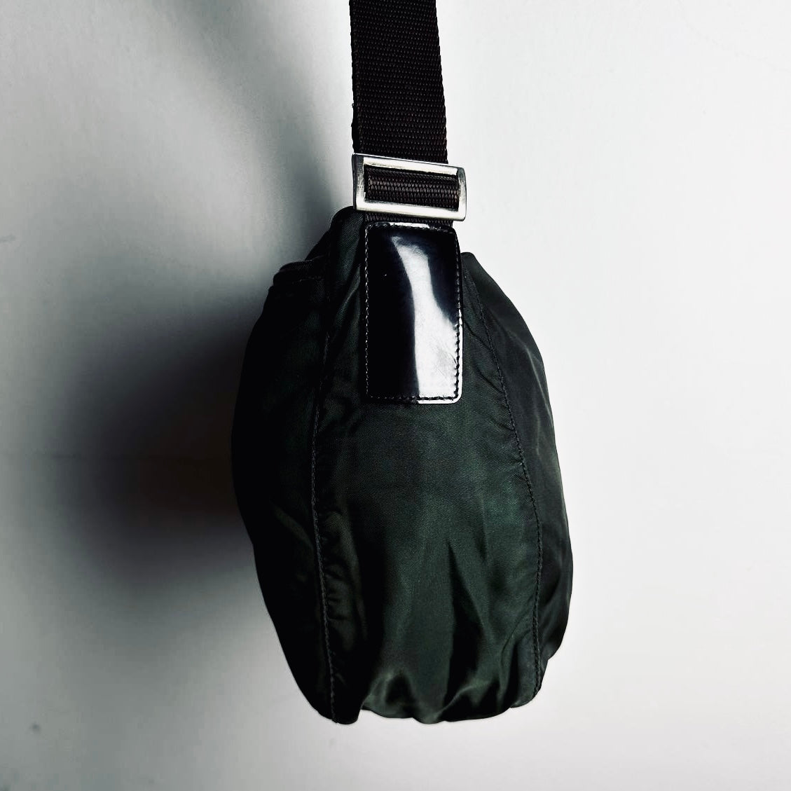 Prada Khaki Vela Nylon & Leather Monogram Logo Camera Shoulder Sling Bag