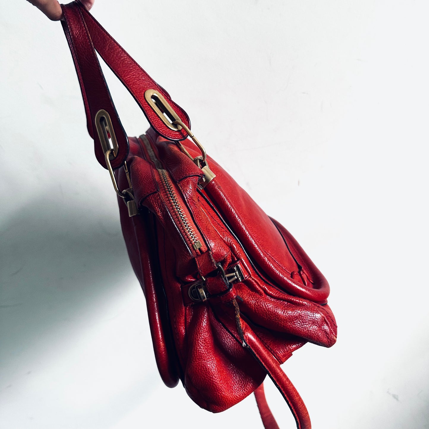 Chloe Paraty Dark Red GHW Classic Leather 2-Way Small Top Handle Shopper Shoulder Sling Tote Bag