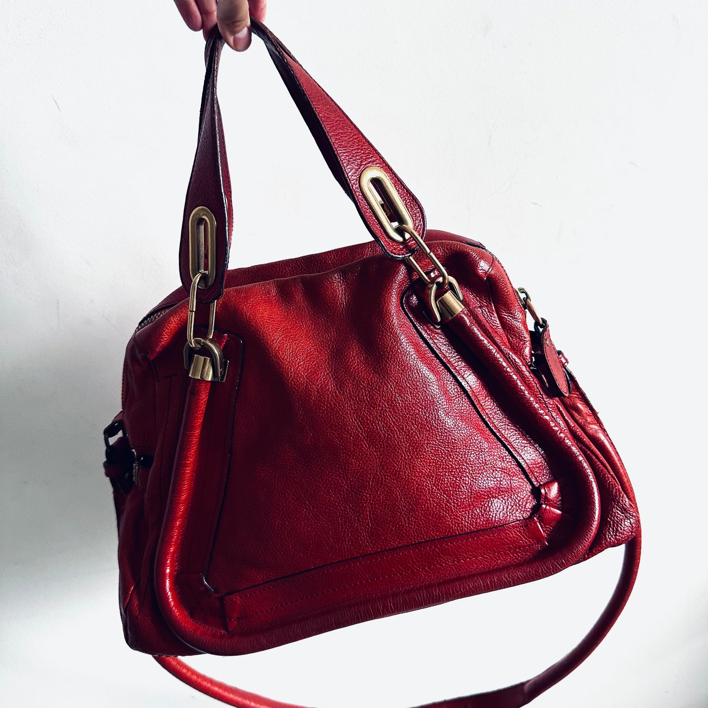 Chloe Paraty Dark Red GHW Classic Leather 2-Way Small Top Handle Shopper Shoulder Sling Tote Bag