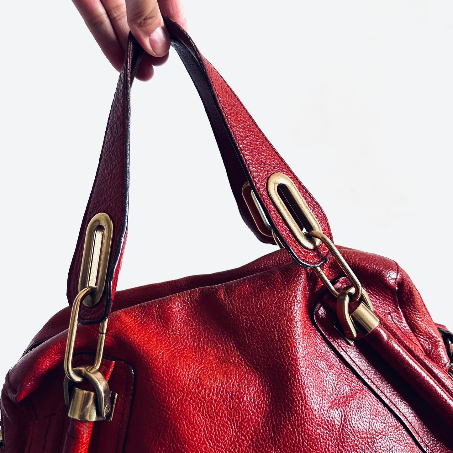 Chloe Paraty Dark Red GHW Classic Leather 2-Way Small Top Handle Shopper Shoulder Sling Tote Bag
