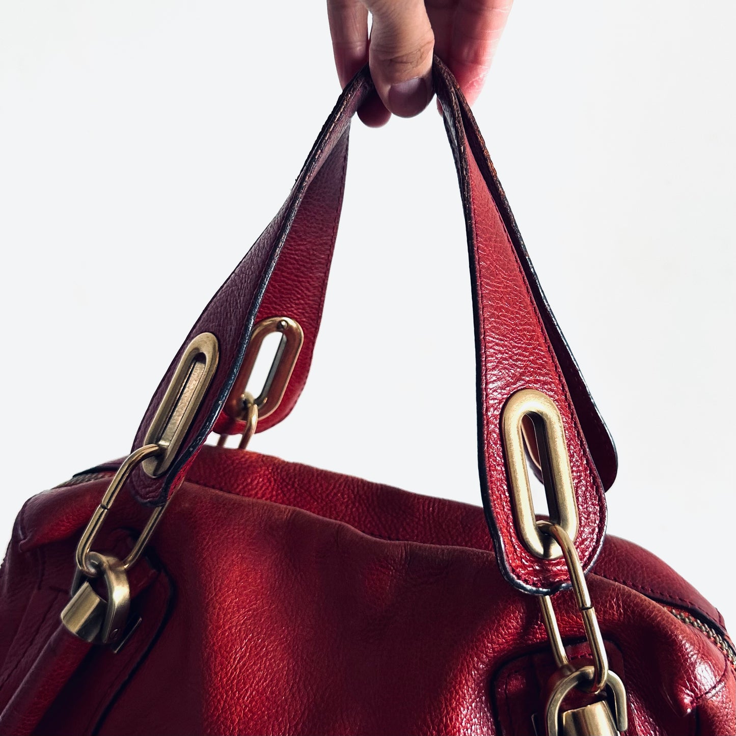 Chloe Paraty Dark Red GHW Classic Leather 2-Way Small Top Handle Shopper Shoulder Sling Tote Bag