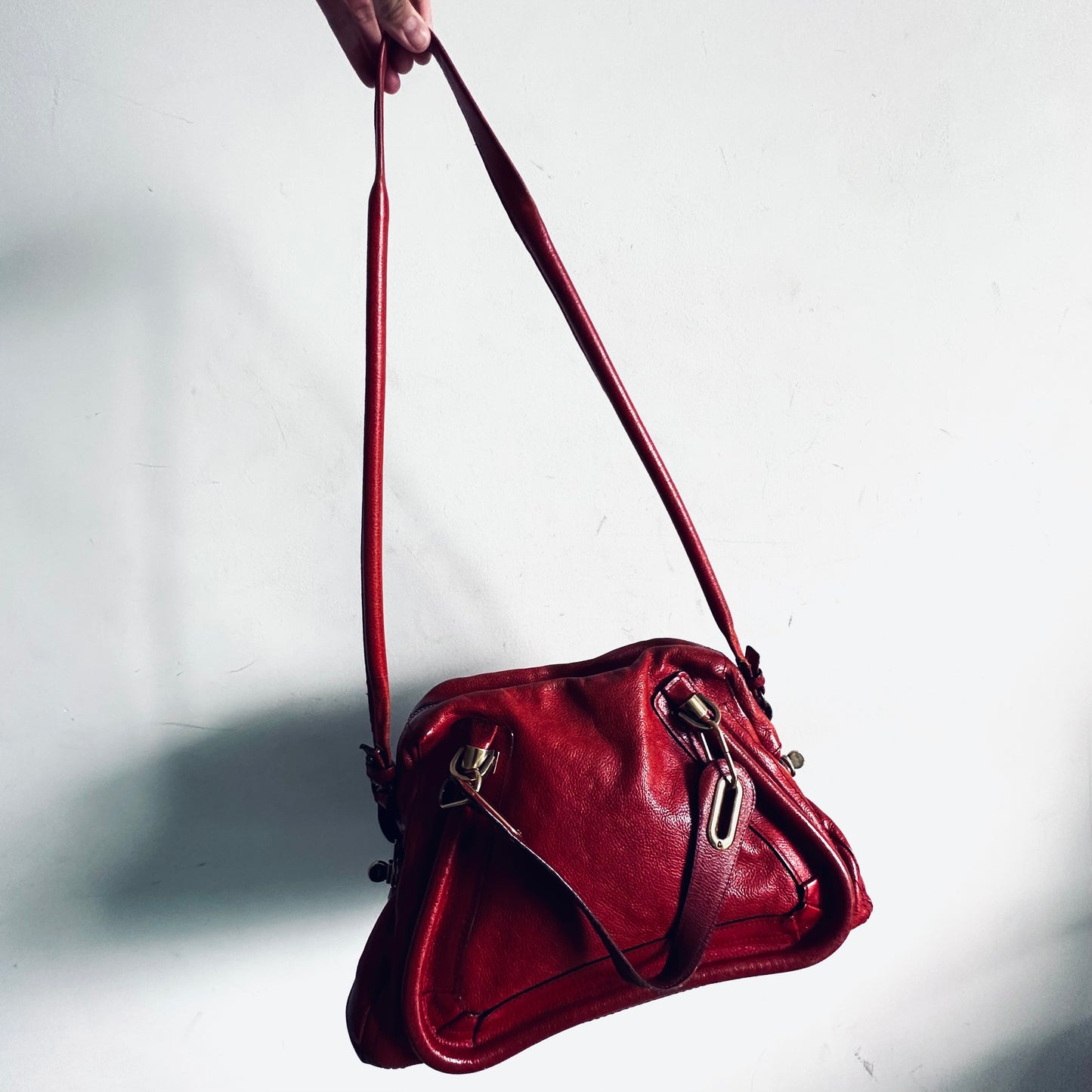 Chloe Paraty Dark Red GHW Classic Leather 2-Way Small Top Handle Shopper Shoulder Sling Tote Bag