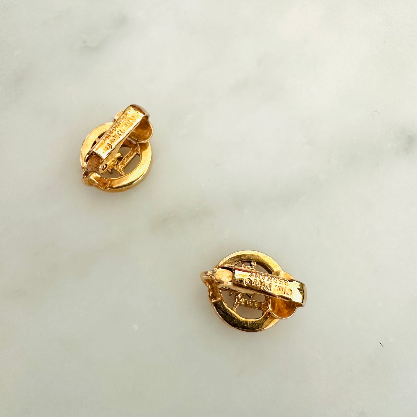 Christian Dior CD Gold Monogram Logo Signature Classic Clip On Vintage Earrings
