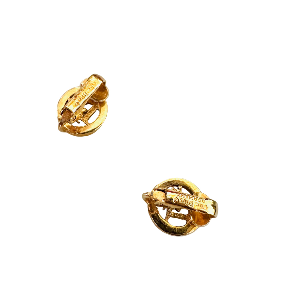 Christian Dior CD Gold Monogram Logo Signature Classic Clip On Vintage Earrings