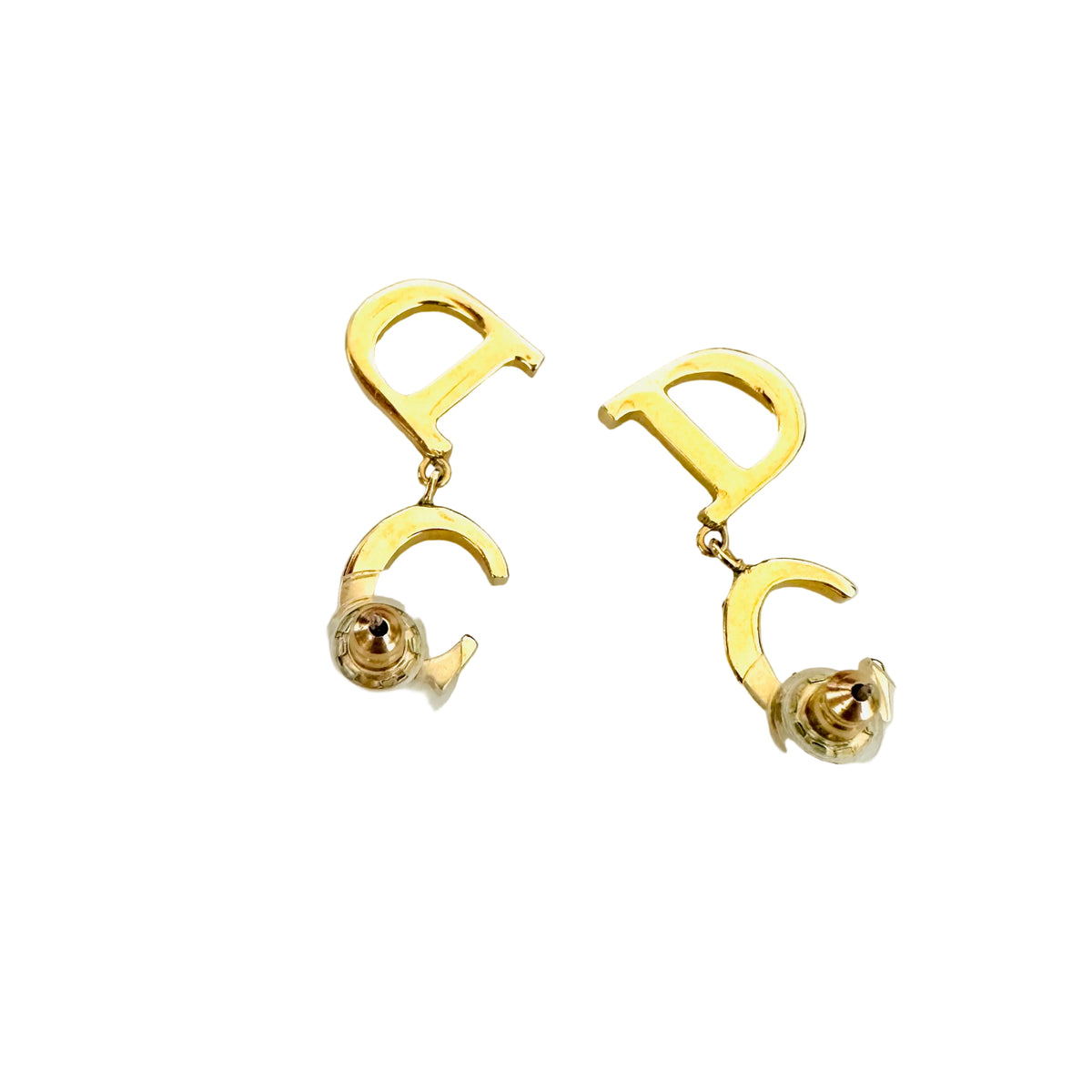 Christian Dior CD Giant Monogram Logo Gold and Crystals Stud Dangling Earrings