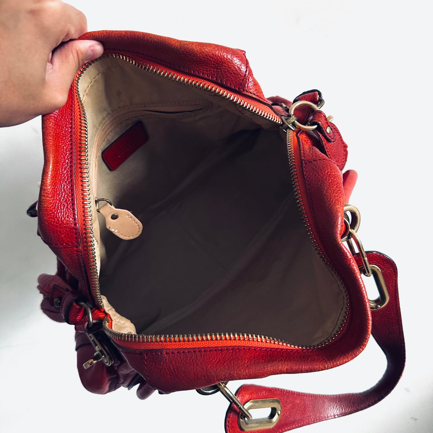 Chloe Paraty Dark Red GHW Classic Leather 2-Way Small Top Handle Shopper Shoulder Sling Tote Bag