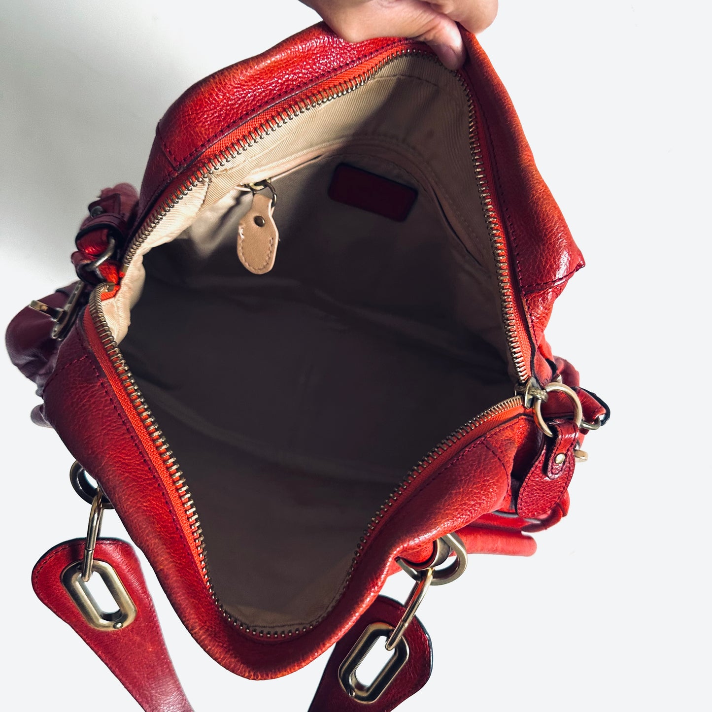 Chloe Paraty Dark Red GHW Classic Leather 2-Way Small Top Handle Shopper Shoulder Sling Tote Bag