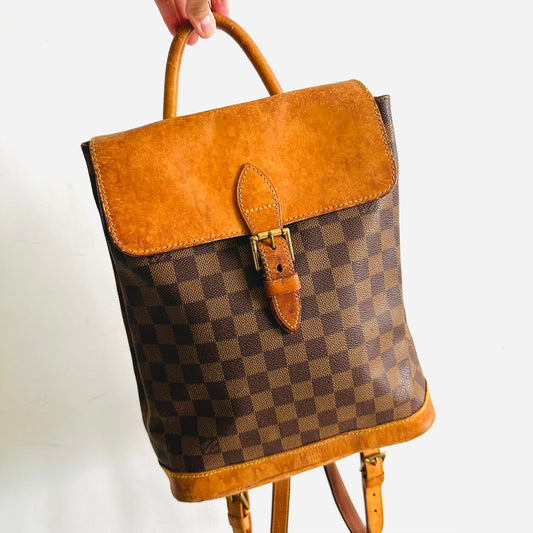 Louis Vuitton LV Damier Ebene DE Monogram Logo GHW Soho Arlequin Centenaire Backpack Flap Bag