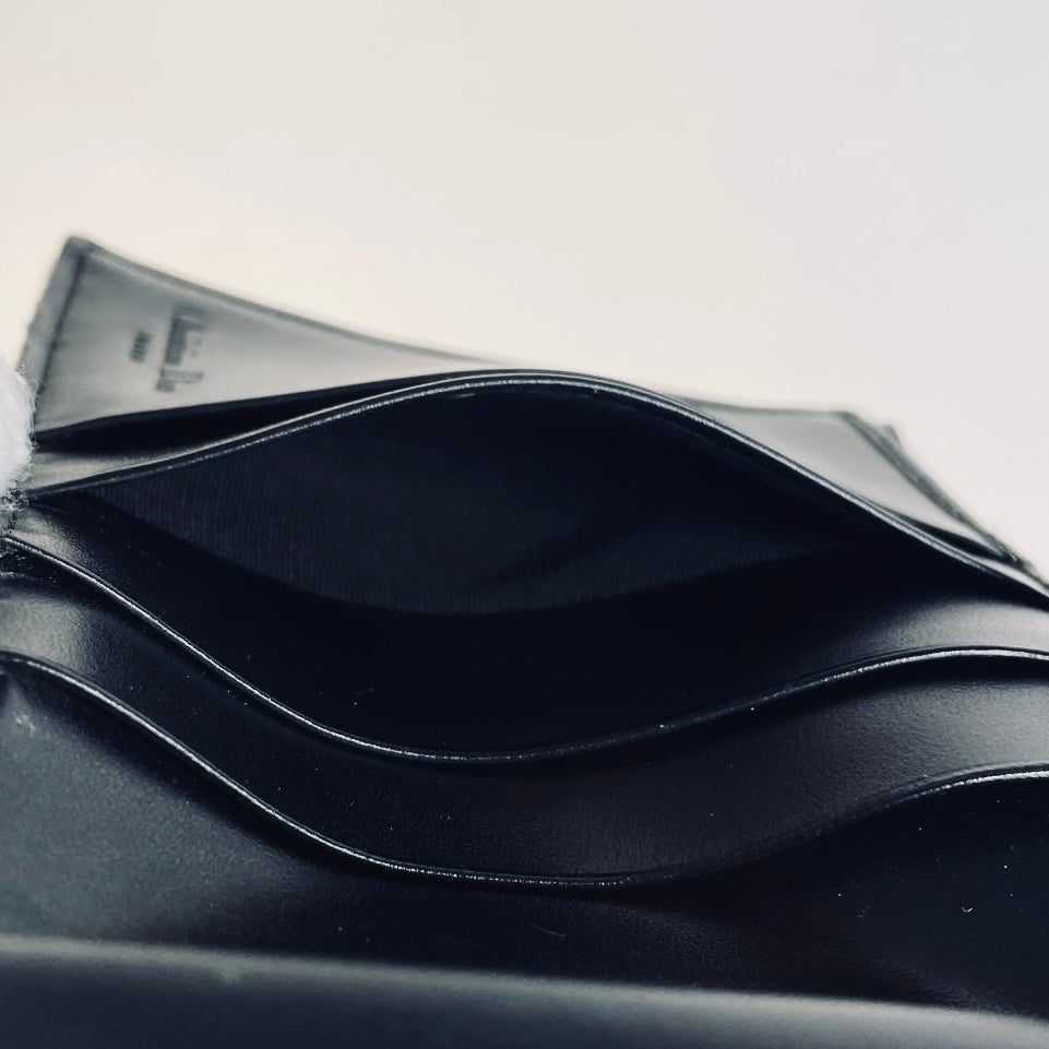 Christian Dior CD Black Saddle Lotus Oblique Monogram Logo Flap Trifold Compact Wallet