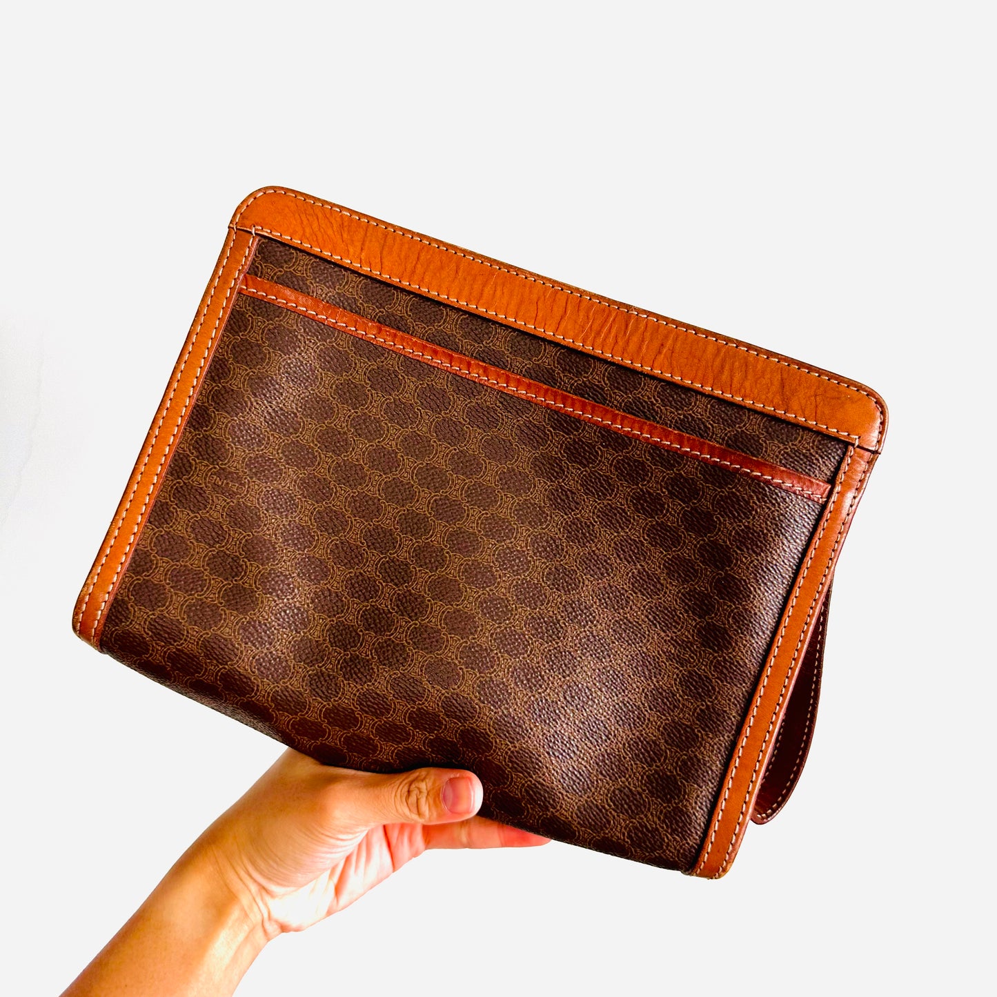 Celine Triomphe GHW Macadam Monogram Logo Vintage Wrislet Clutch Pouch Case