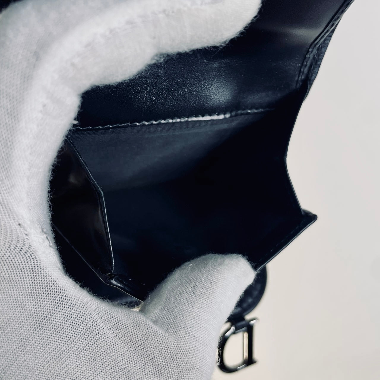 Christian Dior CD Black Saddle Lotus Oblique Monogram Logo Flap Trifold Compact Wallet