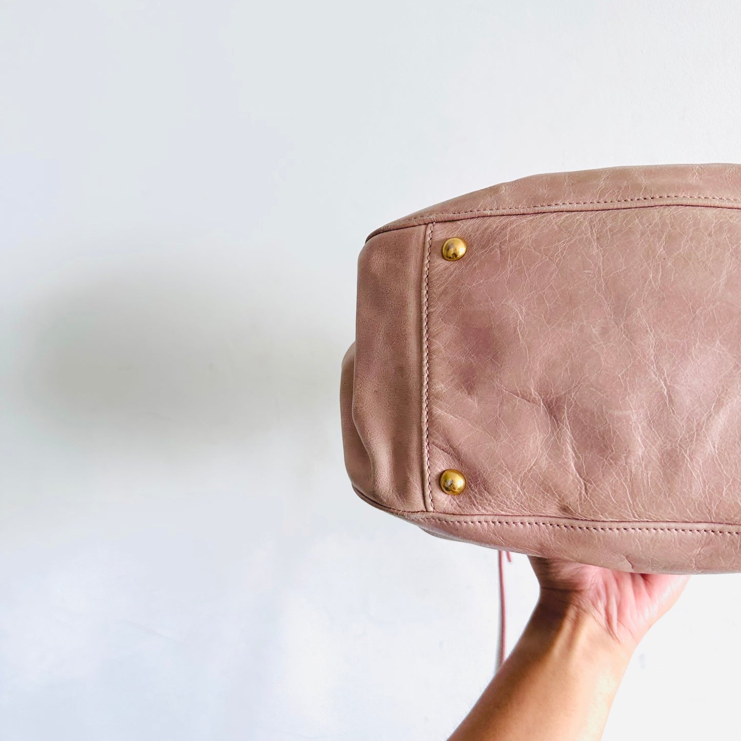 Miu Miu Blush Pink GHW Vitello Shine Bauletto Hobo Baguette Classic Logo 2-Way Shopper Shoulder Sling Tote Bag