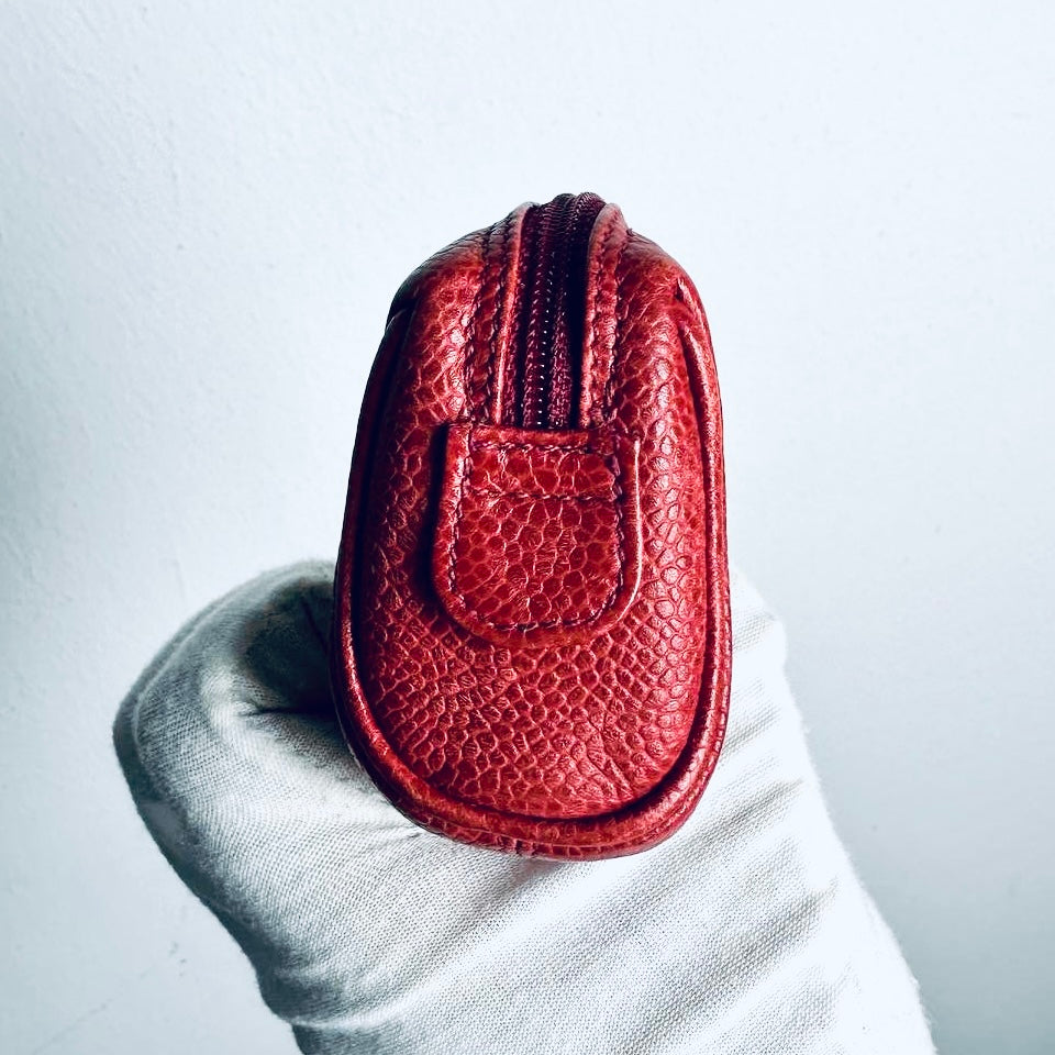 Chanel Red GHW Giant CC Monogram Logo Caviar Leather Small Zip Pouch Clutch Case