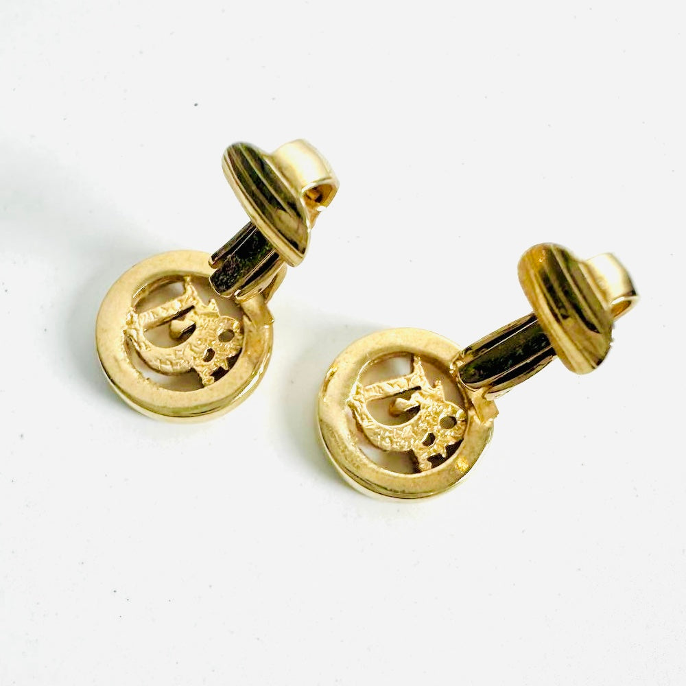 Christian Dior CD Monogram Logo Signature Gold Round Vintage Clip On Earrings