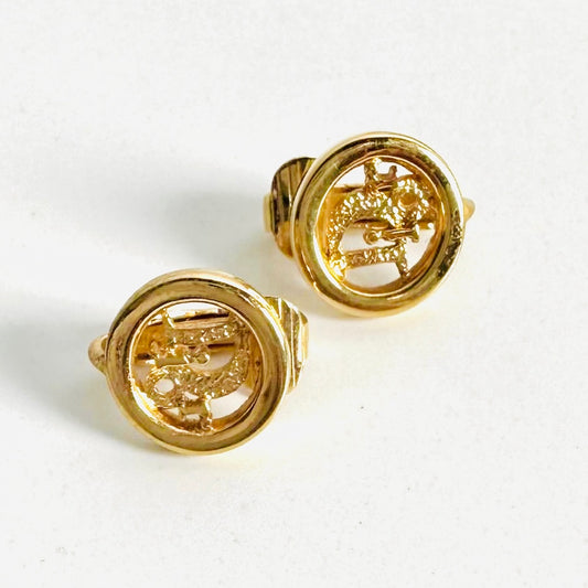 Christian Dior CD Monogram Logo Signature Gold Round Vintage Clip On Earrings