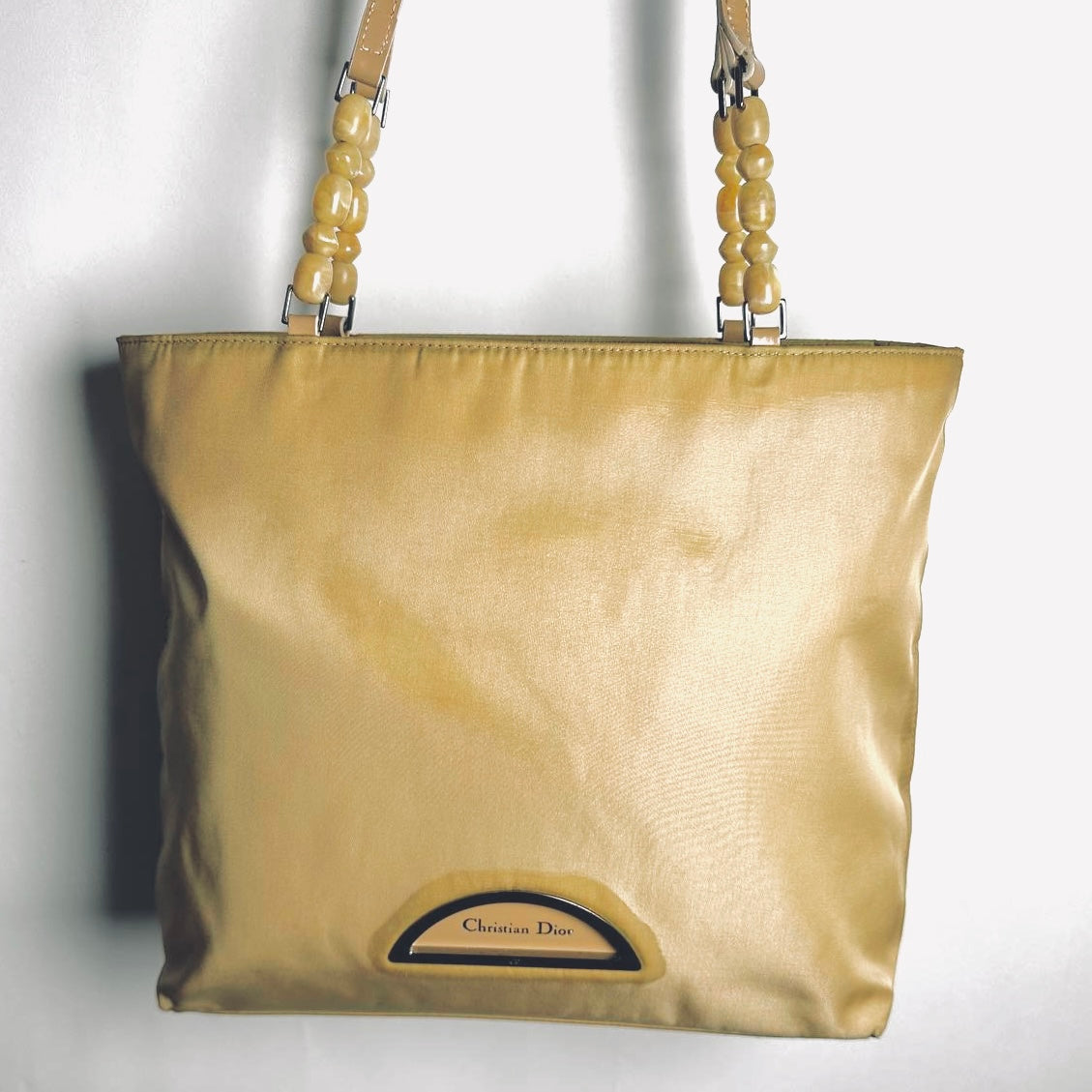 Christian Dior CD Malice Taupe Beige Monogram Logo Shopper Shoulder Tote Bag
