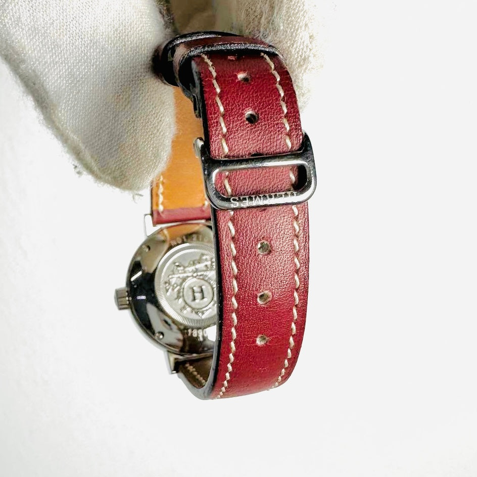Hermes Nomade Stainless Steel Maroon Leather Strap 27.5MM Watch