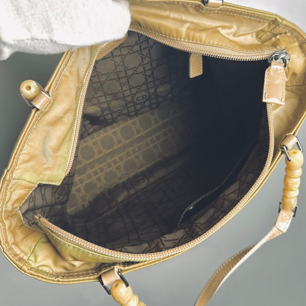 Christian Dior CD Malice Taupe Beige Monogram Logo Shopper Shoulder Tote Bag