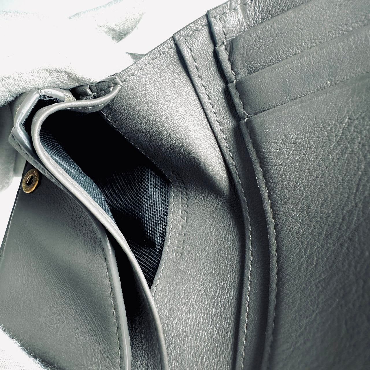YSL Yves Saint Laurent Dark Grey / Gray GHW Cassandra Compact Flap Zippy Zip Around Wallet Calfskin Leather