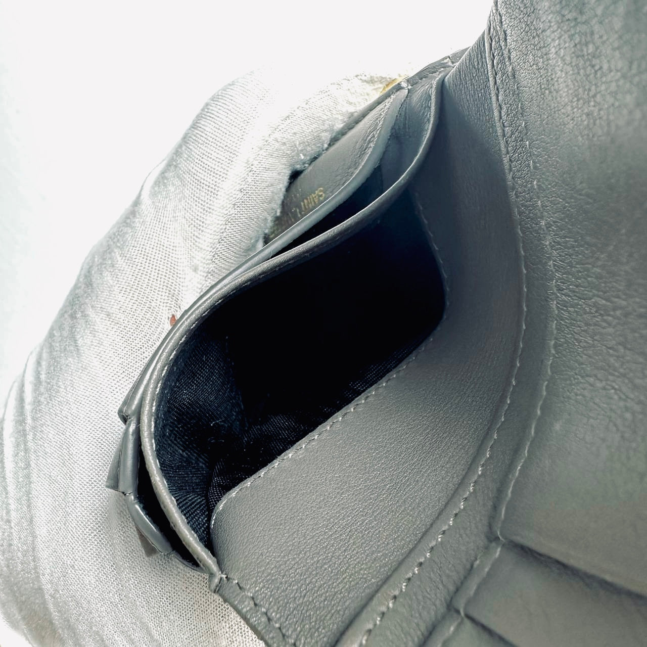 YSL Yves Saint Laurent Dark Grey / Gray GHW Cassandra Compact Flap Zippy Zip Around Wallet Calfskin Leather