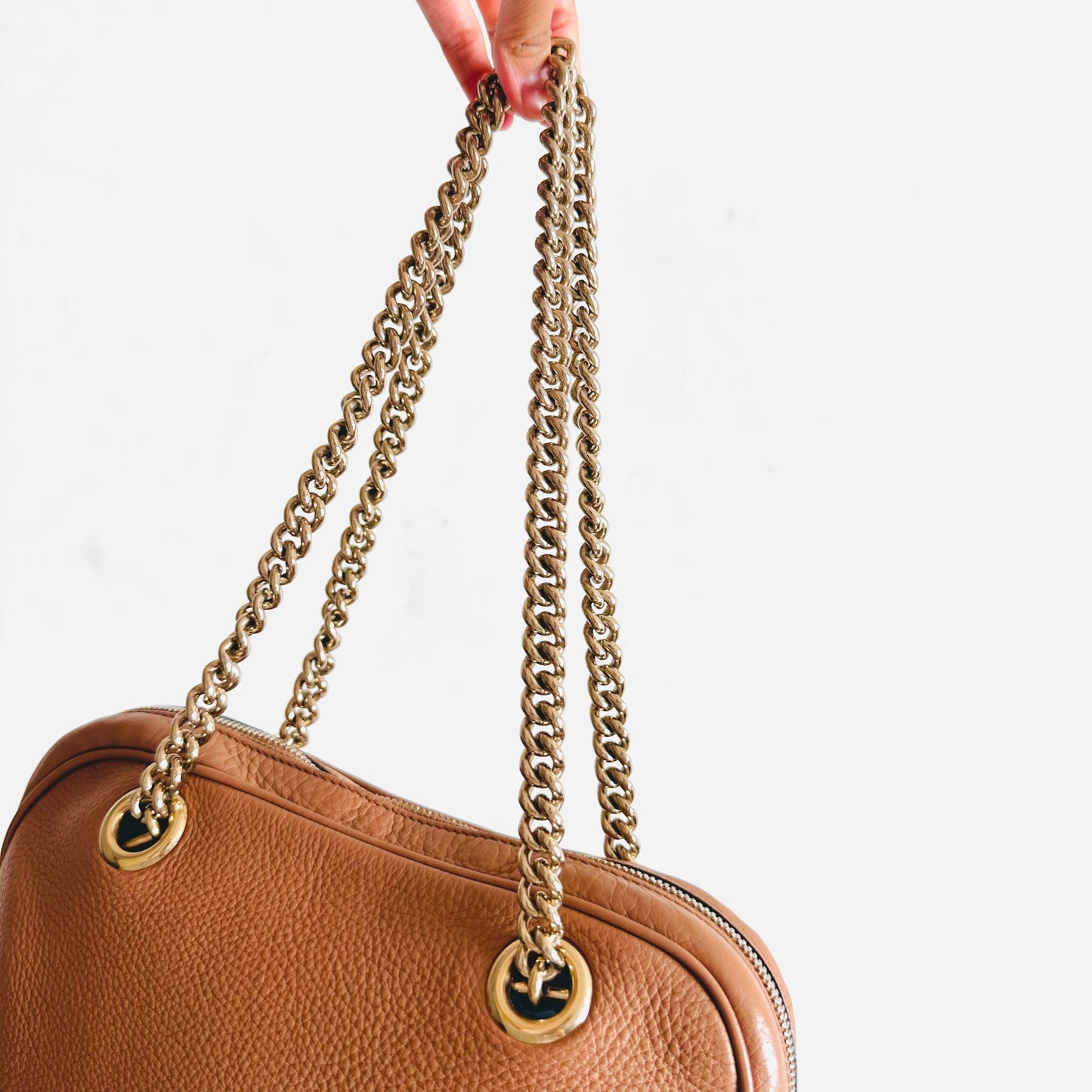 Gucci Blush Pink GHW Soho Disco Double Chain GG Monogram Logo Shoulder Tote Bag