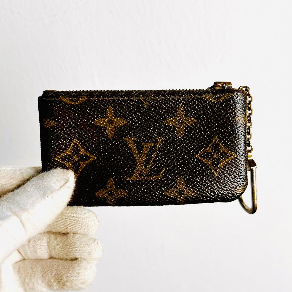 Louis Vuitton LV Key Cles Monogram Logo GHW Zip Pouch Clutch Case