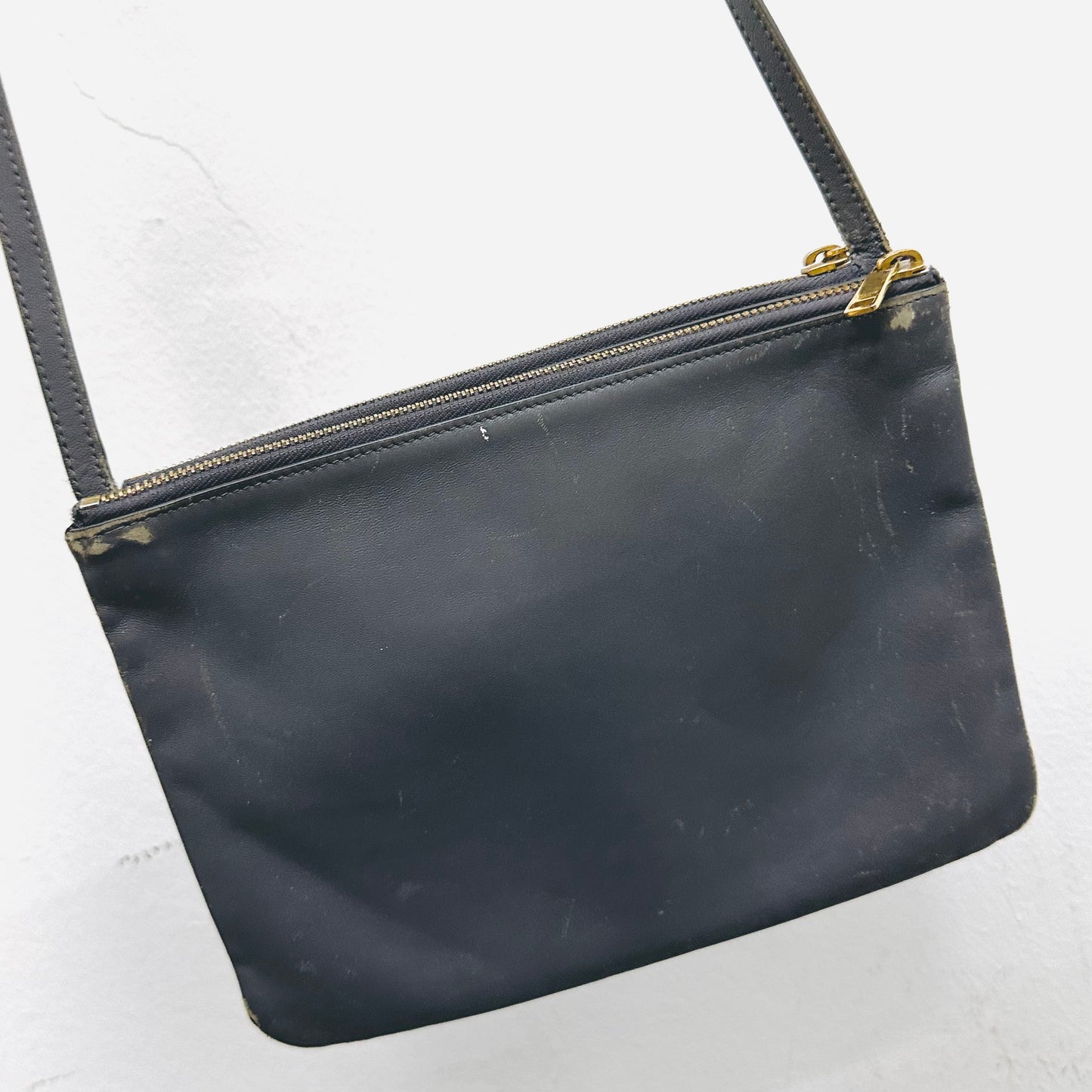 Celine Grey GHW Large Trio Lambskin Monogram Logo Shoulder Sling Bag / Pouch Clutch Case