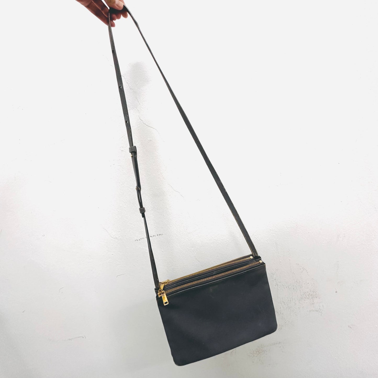 Celine Grey GHW Large Trio Lambskin Monogram Logo Shoulder Sling Bag / Pouch Clutch Case