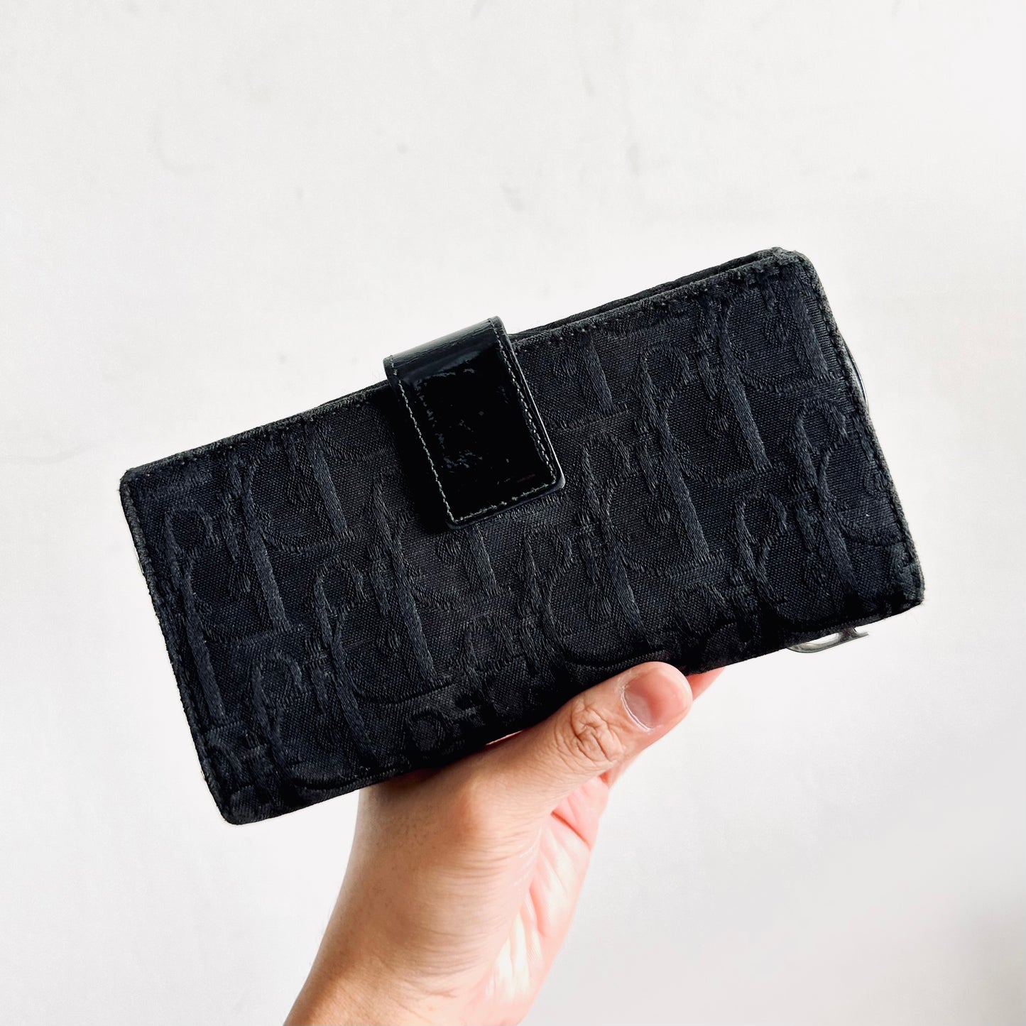 Christian Dior CD Black Oblique Monogram Logo Saddle Flap Bifold Long Wallet