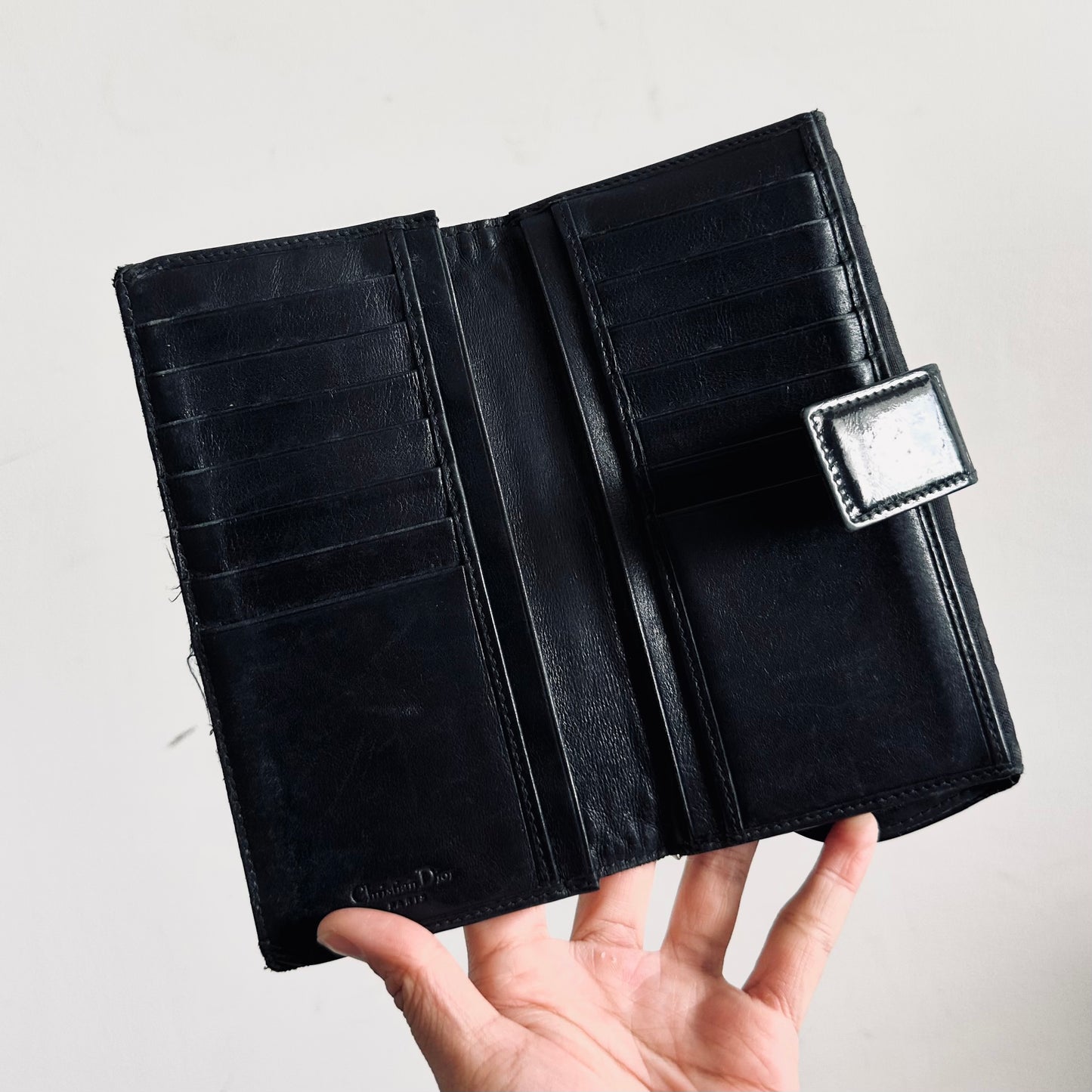 Christian Dior CD Black Oblique Monogram Logo Saddle Flap Bifold Long Wallet