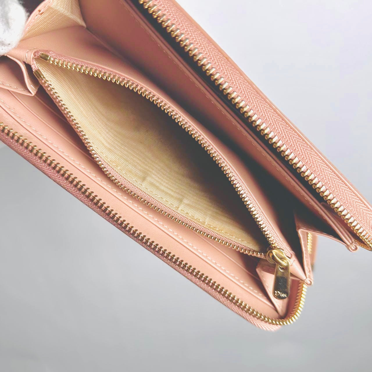 Christian Dior CD 30 Montaigne Blush Pink GHW Grained Calfskin Monogram Logo Zippy Zip Around Long Wallet
