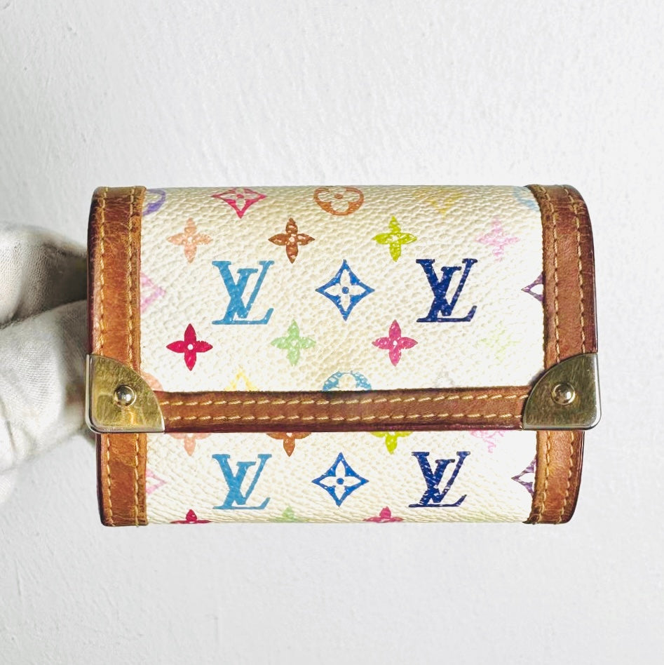 Louis Vuitton LV Murakami White Multicolour Rainbow Monogram Logo GHW Flap Compact Wallet