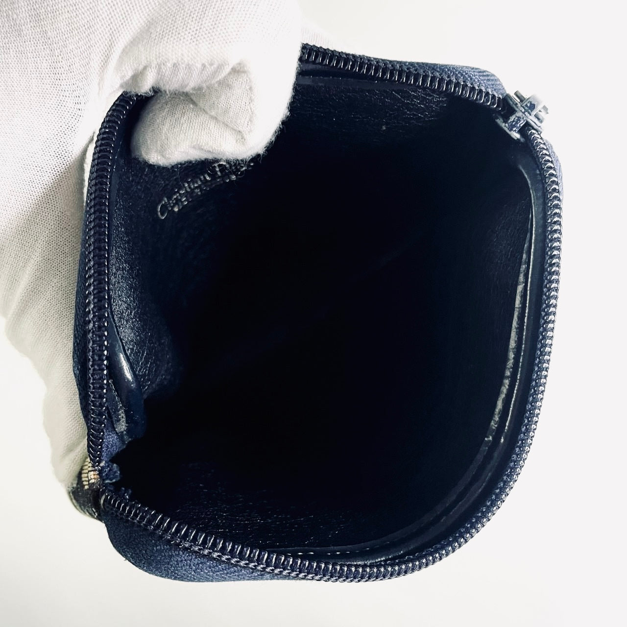 Christian Dior CD Navy Blue GHW Oblique Monogram Logo Zip Clutch Pouch Case