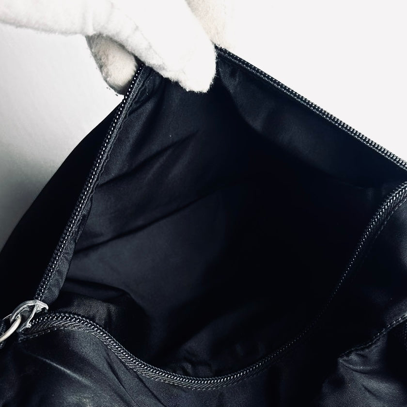 Prada Black Tessuto Bauletto Monogram Logo Nylon Bowling Boston Shopper Shoulder Tote Bag