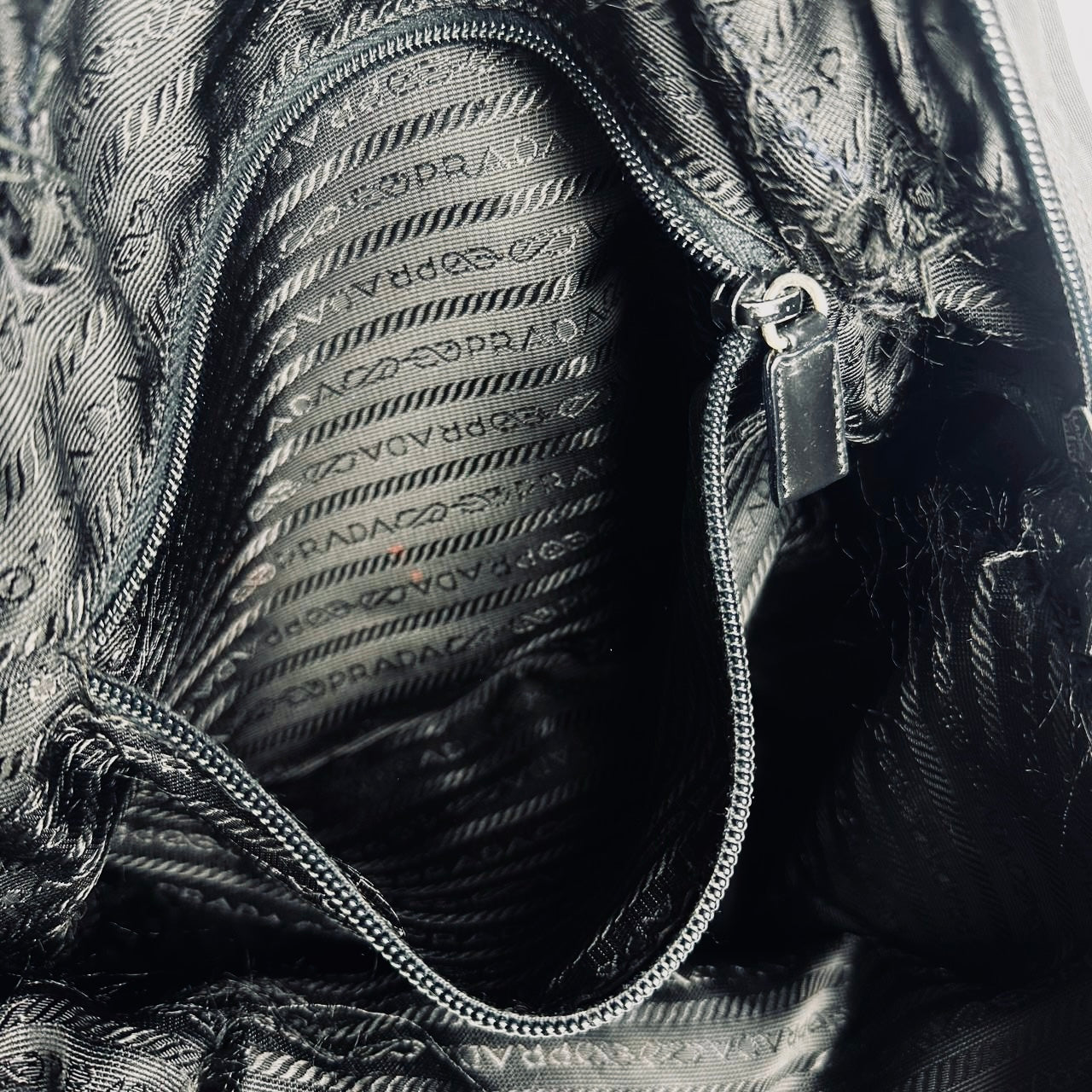 Prada Black Tessuto Bauletto Monogram Logo Nylon Bowling Boston Shopper Shoulder Tote Bag