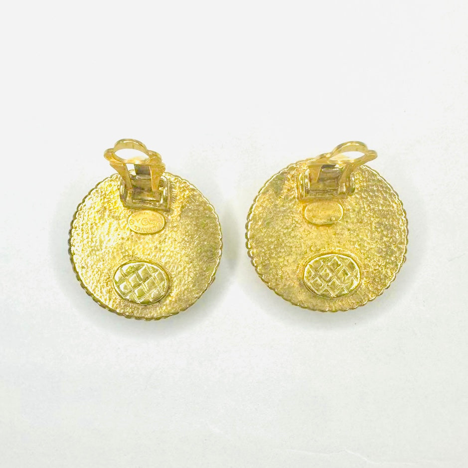 Chanel Giant CC Monogram Logo Round Classic Gold Clip On 97A Vintage Earrings