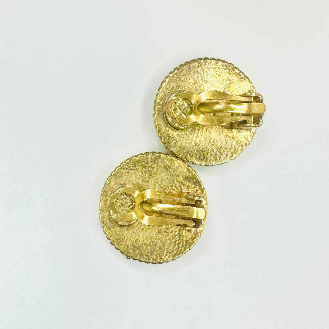 Chanel Giant CC Monogram Logo Round Classic Gold Clip On 97A Vintage Earrings